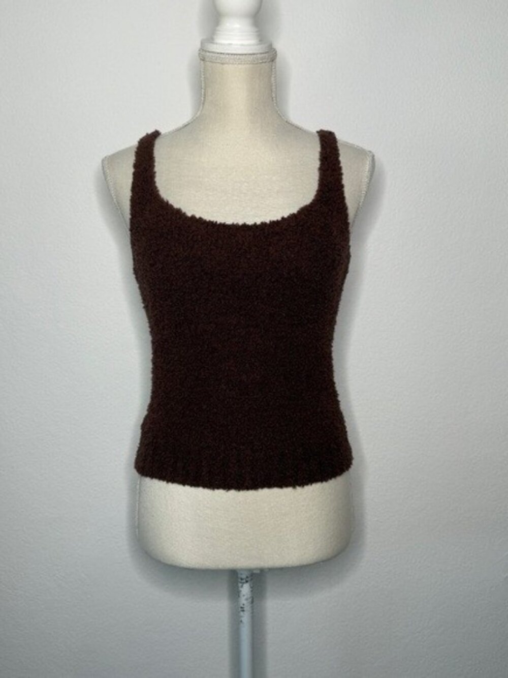 Skims Cozy Knit Tank Mauve Brown Fuzzy Scoop Neck Stretchy Cropped S/M